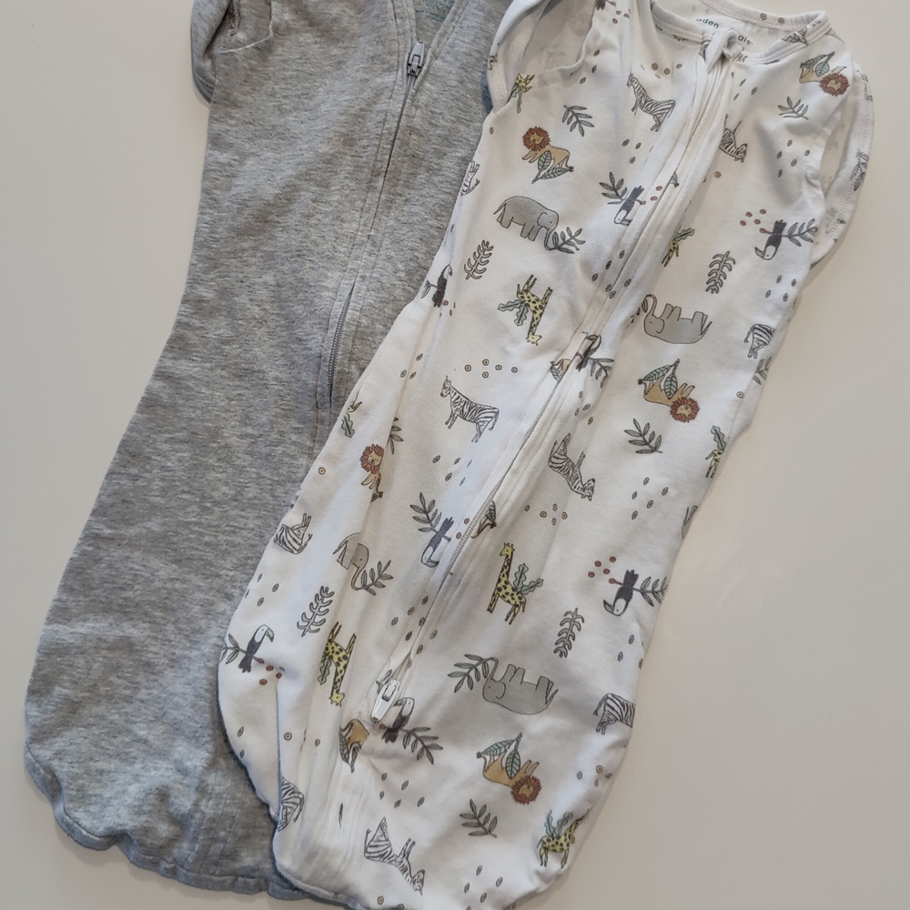 2 Newborn Sleep Sacks - Gray and White Animal Print